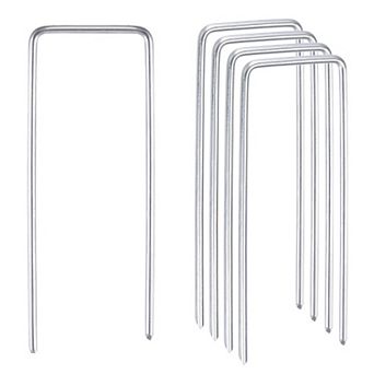 Garden Stakes Pins U Shape 4" L X 0.12" Dia., Galvanized Landscape Staples Lawn Pegs Silver Tone