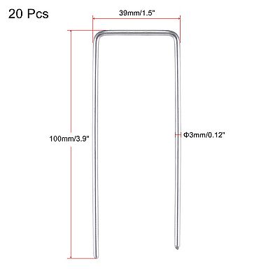 Garden Stakes Pins U Shape 4" L X 0.12" Dia., Galvanized Landscape Staples Lawn Pegs Silver Tone