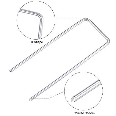 Garden Stakes Pins U Shape 4" L X 0.12" Dia., Galvanized Landscape Staples Lawn Pegs Silver Tone