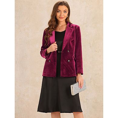 Velvet Blazers For Women's Notched Lapel Long Sleeve Double Breasted Blazer Jacket