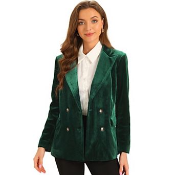 Velvet Blazers For Women's Notched Lapel Long Sleeve Double Breasted Blazer Jacket