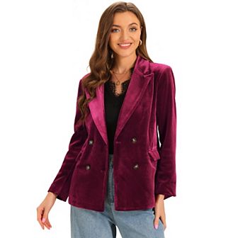 Velvet Blazers For Women's Notched Lapel Long Sleeve Double Breasted Blazer Jacket