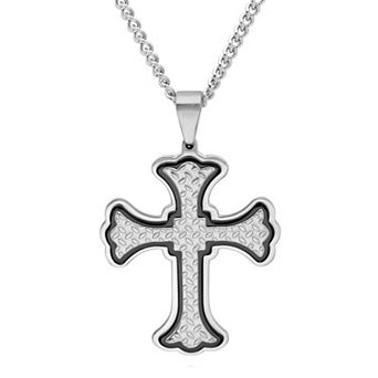 Men's Jewelry Nation Stainless Steel Trim Texture Cross Pendant Necklace