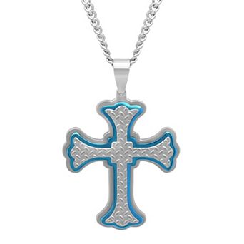 Men's Jewelry Nation Stainless Steel Trim Texture Cross Pendant Necklace