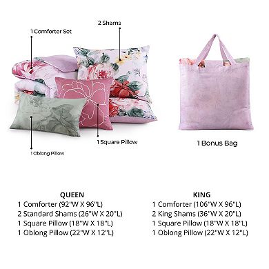 Bebejan Cool Pink Roses 5 Piece Reversible Comforter Set