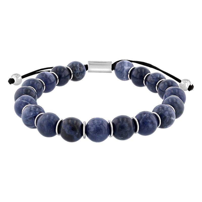 Men's Jewelry Nation Stainless Steel Gemstone Bolo Bracelet, Size: 8.5-12", Sodalite Silver Tone