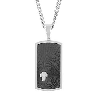 Men's Jewelry Nation Stainless Steel Diamond Accent Dog Tag Pendant Necklace