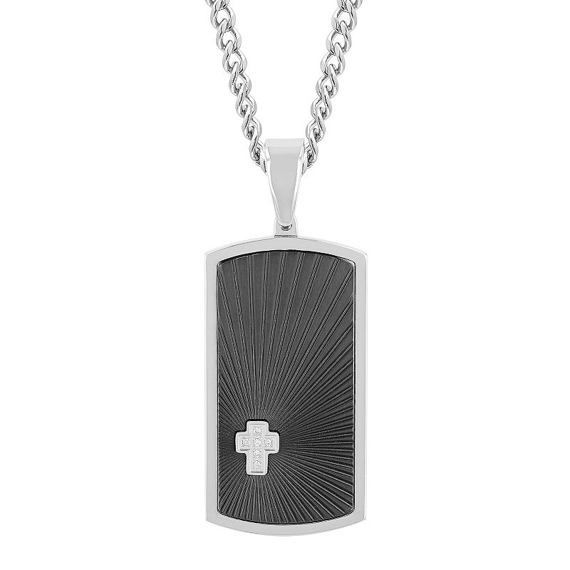 Men's Jewelry Nation Stainless Steel Diamond Accent Dog Tag Pendant Necklace, Size: 24", Two Tone Black