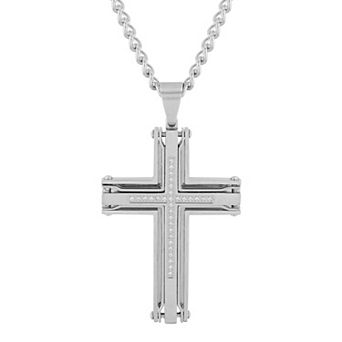 Men's Jewelry Nation Stainless Steel Diamond Accent Cross Pendant Necklace