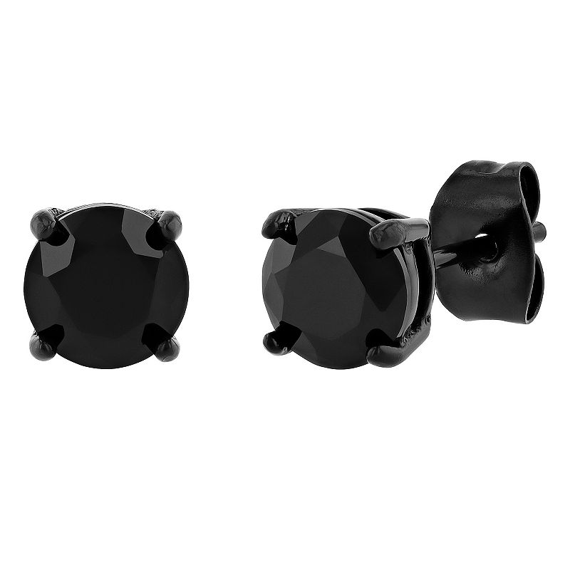 Men's Jewelry Nation Black Stainless Steel Round Spinel Stud Earrings, Size: 6MM