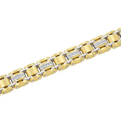 Men's Jewelry Nation Stainless Steel Gold Tone Cubic Zirconia Link Bracelet