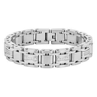 Men's Jewelry Nation Stainless Steel Cubic Zirconia Link Bracelet