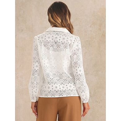 Women's Long Sleeve Button Down Collar Shirt Casual Elegant Blouse Top