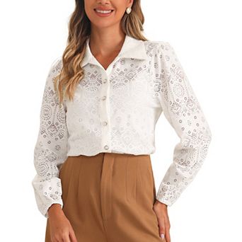 Women's Long Sleeve Button Down Collar Shirt Casual Elegant Blouse Top