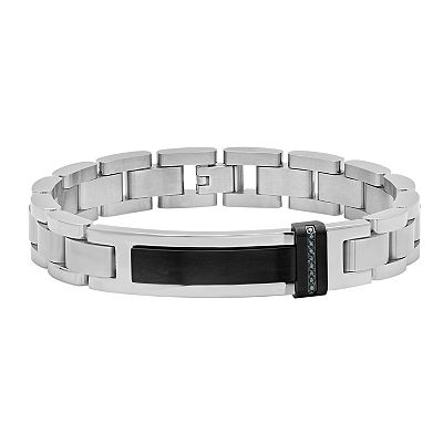 Men s Jewelry Nation Stainless Steel Diamond Accent ID Bracelet Size 8.5