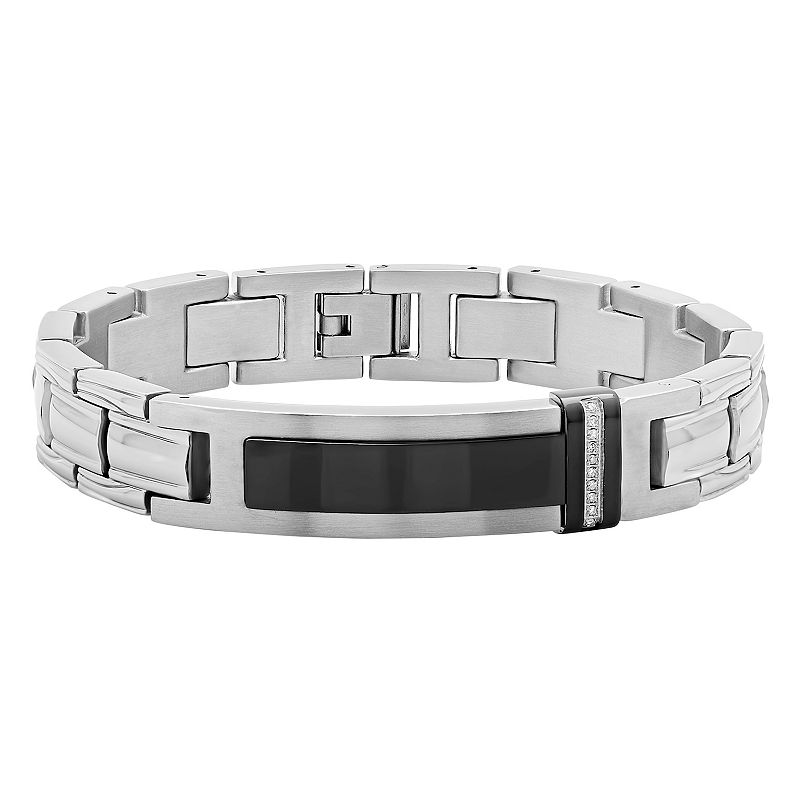 Men's Jewelry Nation Stainless Steel Diamond Accent ID Bracelet, Size: 8.5", Black Stainless