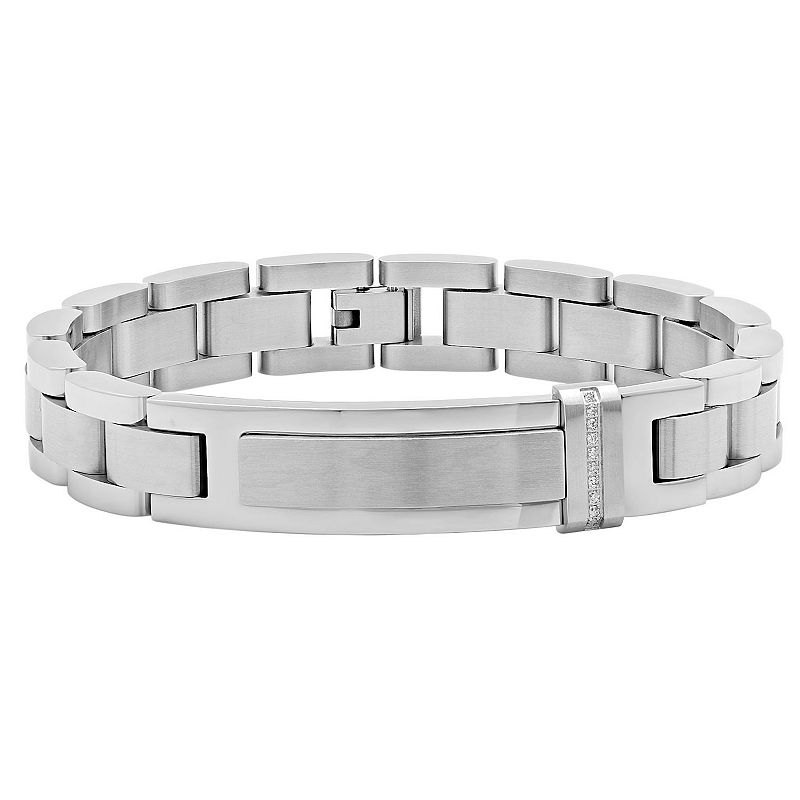 Men's Jewelry Nation Stainless Steel Diamond Accent ID Bracelet, Size: 8"