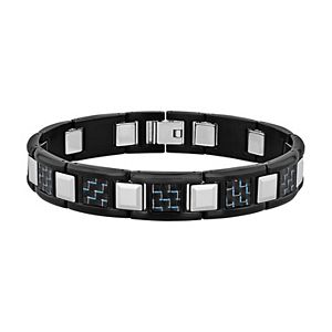 Holizaly Men's Two-Tone Stainless Steel Bracelet - Black & Blue Square Link Design