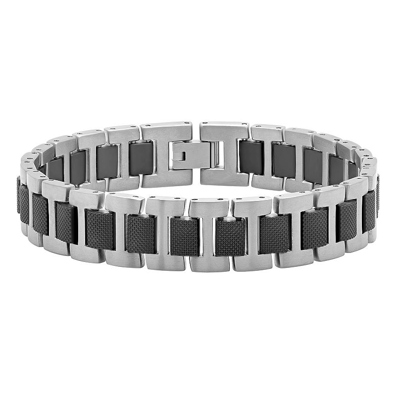 Men's Jewelry Nation Stainless Steel Textured Link Bracelet, Size: 8.5", Two Tone Black