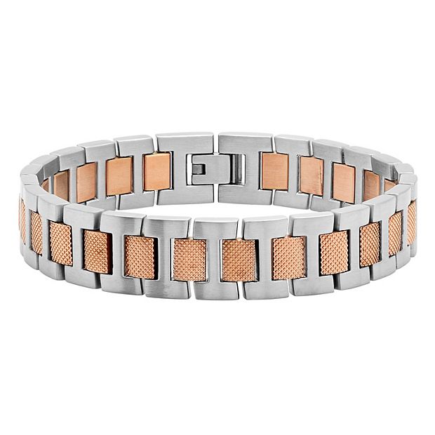 Men s Jewelry Nation Stainless Steel Textured Link Bracelet Size 8.5