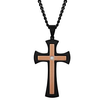 Men's Jewelry Nation Stainless Steel Diamond Accent Two Tone Cross Pendant Necklace
