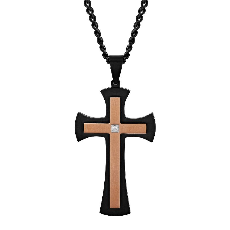 Men's Jewelry Nation Stainless Steel Diamond Accent Two Tone Cross Pendant Necklace, Size: 24", Two Tone Black