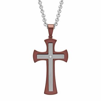 Men's Jewelry Nation Stainless Steel Diamond Accent Two Tone Cross Pendant Necklace