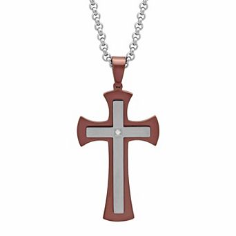 Men's Jewelry Nation Stainless Steel Diamond Accent Two Tone Cross Pendant Necklace