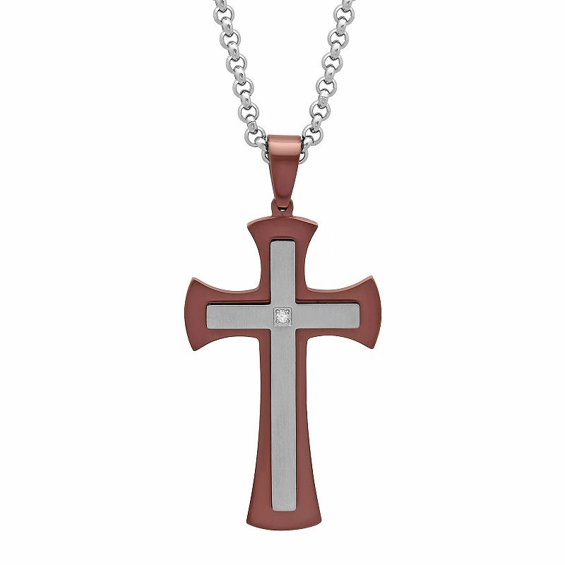 Men's Jewelry Nation Stainless Steel Diamond Accent Two Tone Cross Pendant Necklace, Size: 24", Two Tone Pink