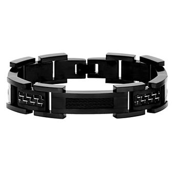 Men's Jewelry Nation Stainless Steel Two-Tone Carbon Fiber Cable Bracelet