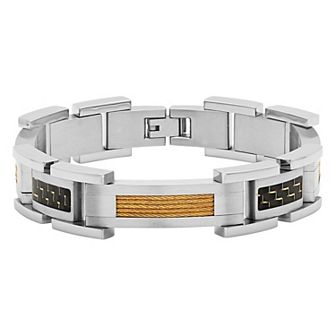 Men's Jewelry Nation Stainless Steel Two-Tone Carbon Fiber Cable Bracelet