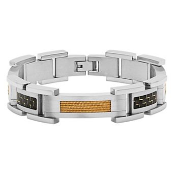 Men's Jewelry Nation Stainless Steel Two-Tone Carbon Fiber Cable Bracelet