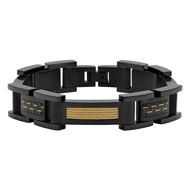 Men's Jewelry Nation Stainless Steel Two-Tone Carbon Fiber Cable Bracelet, Size: 8.75, Two Tone