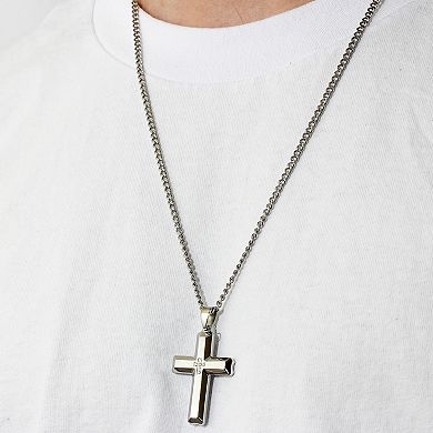 Men's Jewelry Nation Stainless Steel Diamond Accent Cross Pendant Necklace