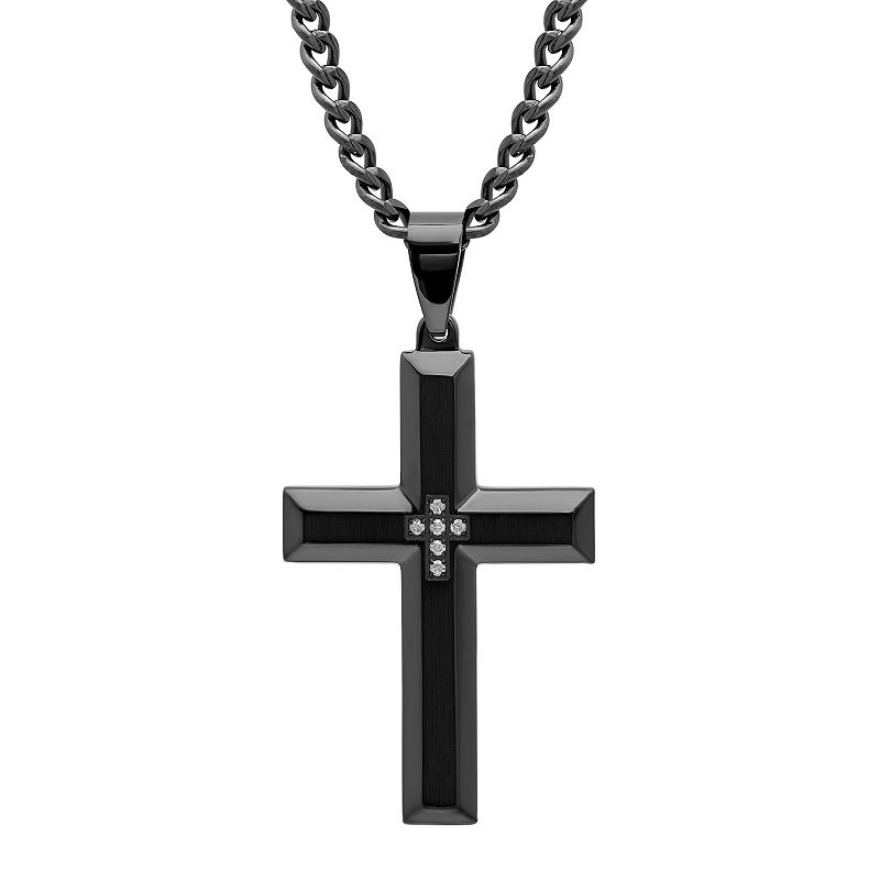 Men's Jewelry Nation Stainless Steel Diamond Accent Cross Pendant Necklace, Size: 24", Black White