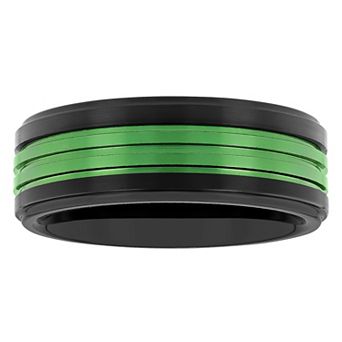 Men's Jewelry Nation Tantalum Black & Green Ion Plated Double Grooved Fashion Wedding Band