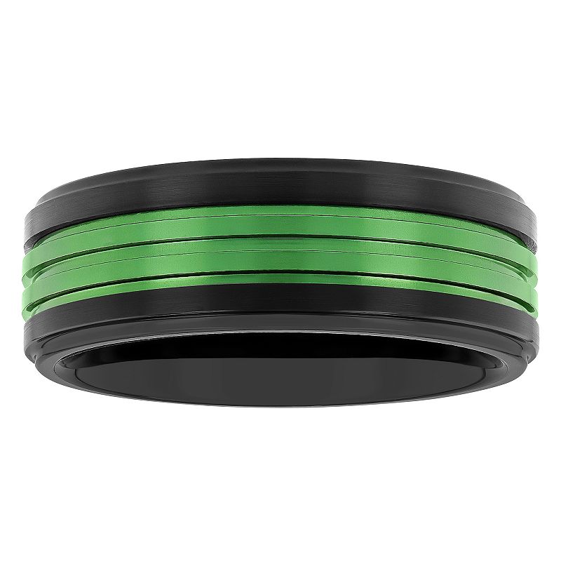 Men's Jewelry Nation Tantalum Black & Green Ion Plated Double Grooved Fashion Wedding Band, Size: 15, Two Tone
