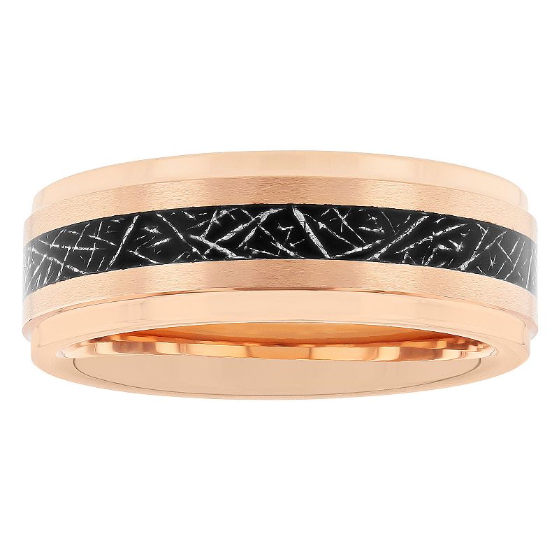 Men's Jewelry Nation Tantalum Rose Tone Gray Carbon Fiber Fashion Wedding Band, Size: 9, Pink Tone