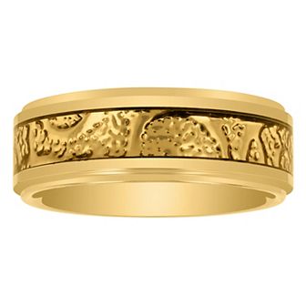 Men's Jewelry Nation Tantalum Gold Tone Textured Inlay Center Fashion Wedding Band