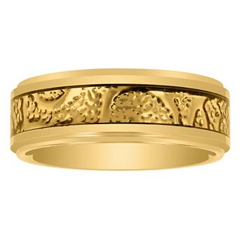 Men's Jewelry Nation Tantalum Gold Tone Textured Inlay Center Fashion Wedding Band
