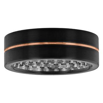Men's Jewelry Nation Tantalum Yellow Ion Plated Stripe Gray Carbon Fiber Fashion Wedding Band