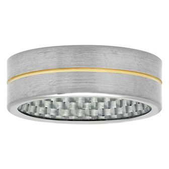 Men's Jewelry Nation Tantalum Yellow Ion Plated Stripe Gray Carbon Fiber Fashion Wedding Band