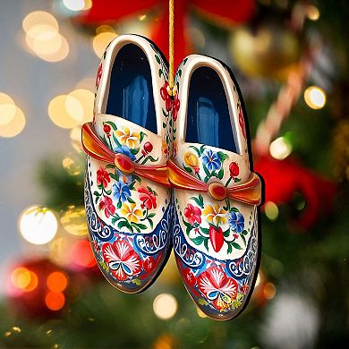 Set Of 2 - Danish Shoes Wooden Christmas Ornaments By G. Debrekht