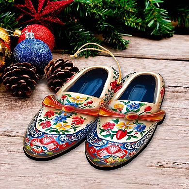 Set Of 2 - Danish Shoes Wooden Christmas Ornaments By G. Debrekht