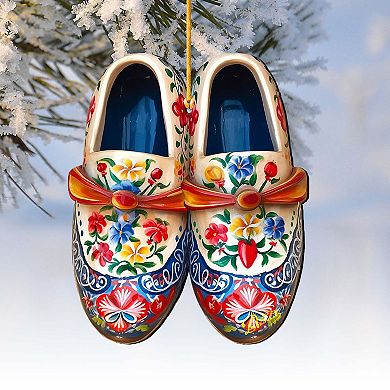 Set Of 2 - Danish Shoes Wooden Christmas Ornaments By G. Debrekht
