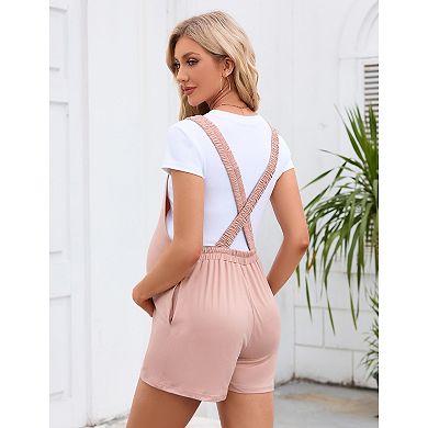 Women's Maternity Overall Shorts Casual Sleeveless Rompers Loose Strap Shorts Jumpsuit with Pockets