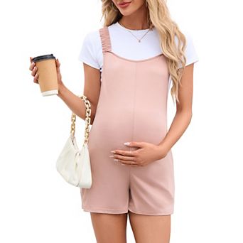 Women's Maternity Overall Shorts Casual Sleeveless Rompers Loose Strap Shorts Jumpsuit with Pockets