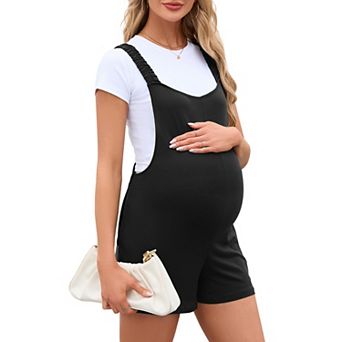 Women's Maternity Overall Shorts Casual Sleeveless Rompers Loose Strap Shorts Jumpsuit with Pockets