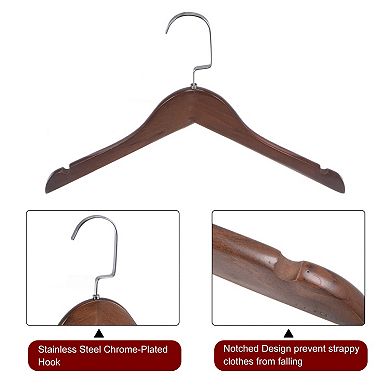 5pcs B15 Non Slip Retro Wooden Clothes Hangers With Chrome Hook 350mm Length