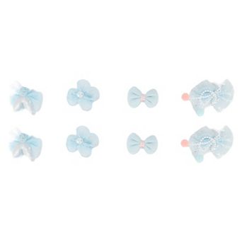 Cute Flowers Bow Hair Clips Hairdo Clip For Children Light Blue 8 pc